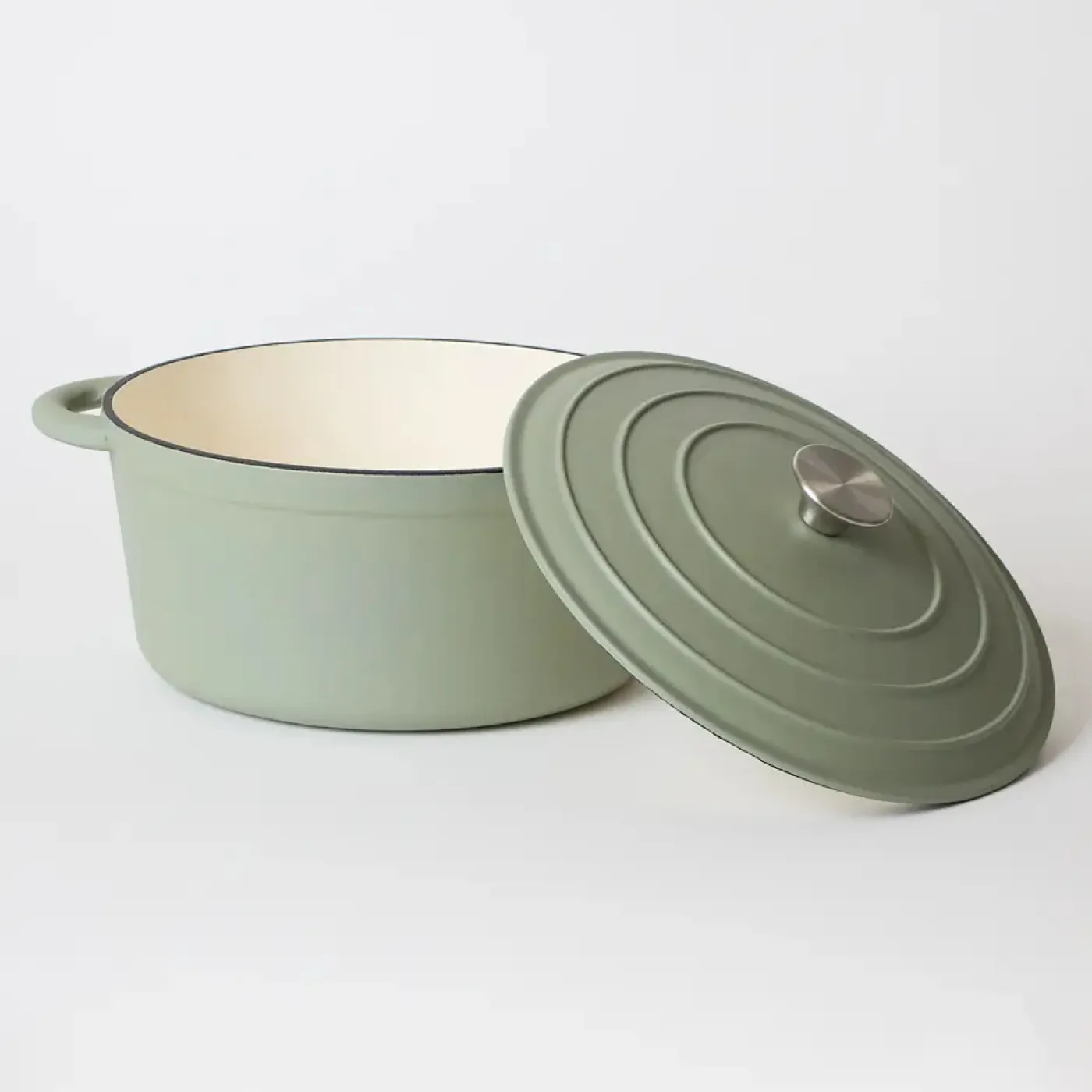 George Collective - Cast Iron Round Casserole 28cm - Matte Sage/Silver Lid - Image 2